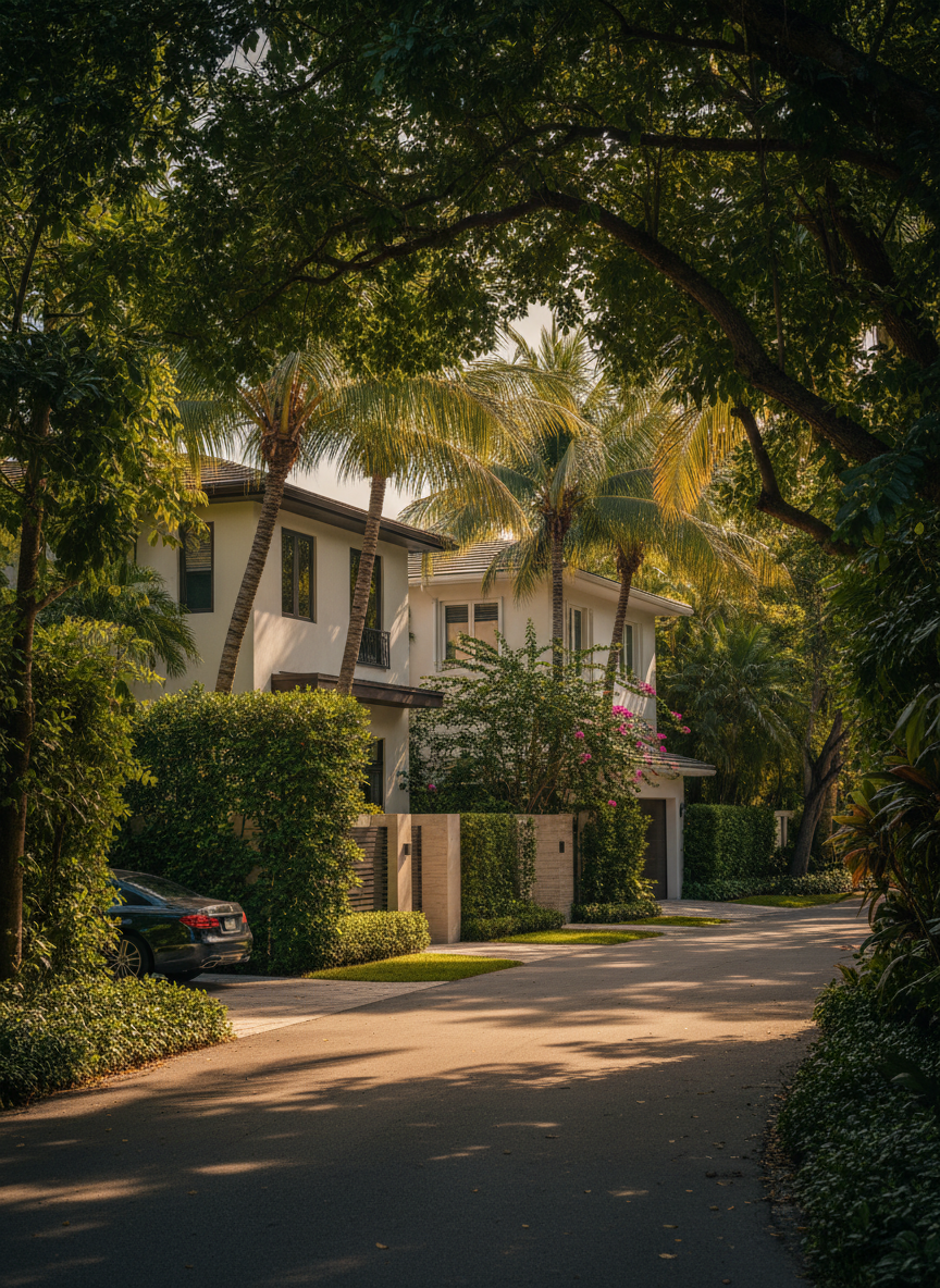 Lush tropical streets of Coconut Grove Miami